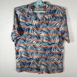 Tommy‎ Bahama Shirt Mens Large Blue Orange Silk Rayon Hawaiian Camp Loop Floral